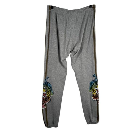 Lauren Moshi Alan Stripe Tiger Heart Jogger Sweatpants S Gray Pull On Active - Picture 2 of 7